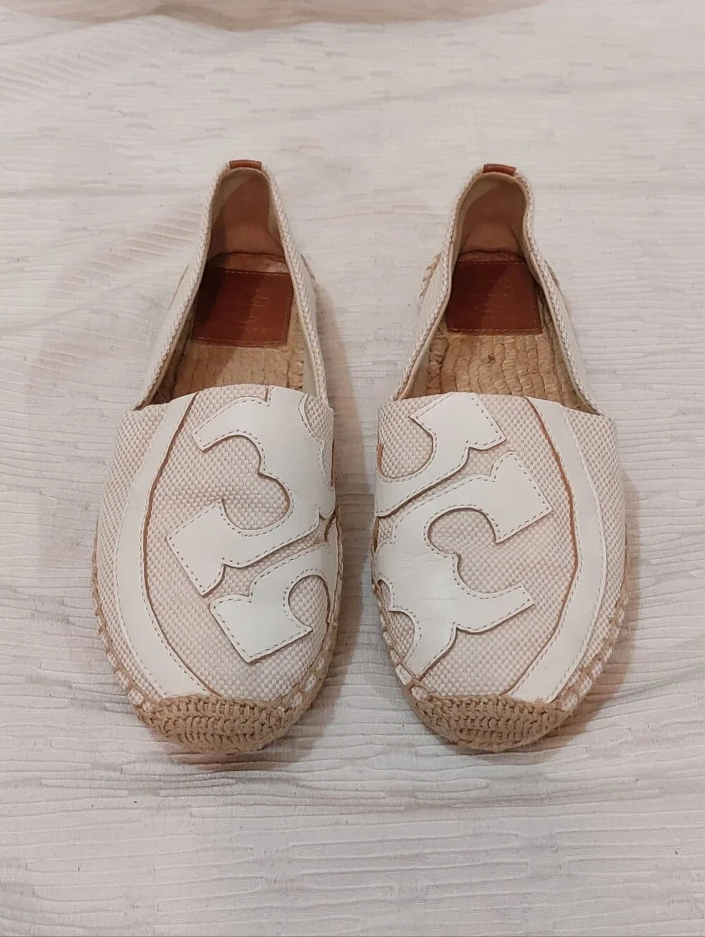 Tory Burch Cream Espadrille Logo Slip-Ons Size 9